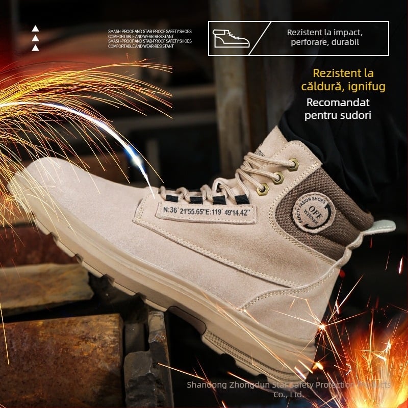 Ghete de protecție din piele suede, înalte, cu protecție antișoc, anti-perforație, izolație și talpă antiderapantă