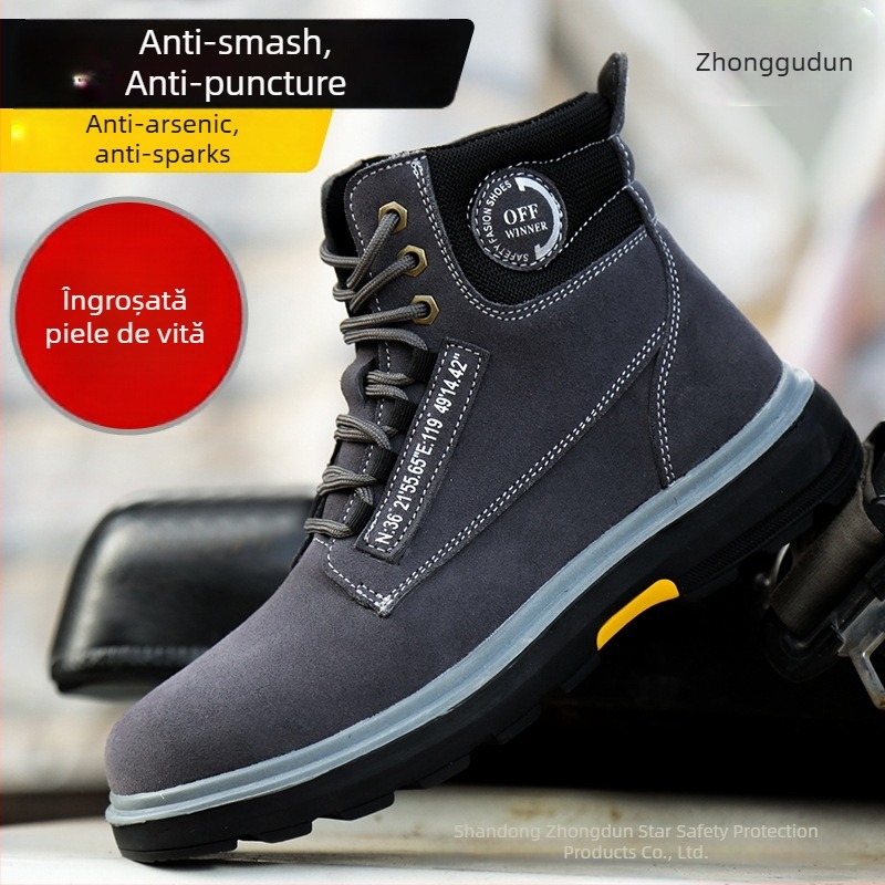 Ghete de protecție din piele suede, înalte, cu protecție antișoc, anti-perforație, izolație și talpă antiderapantă