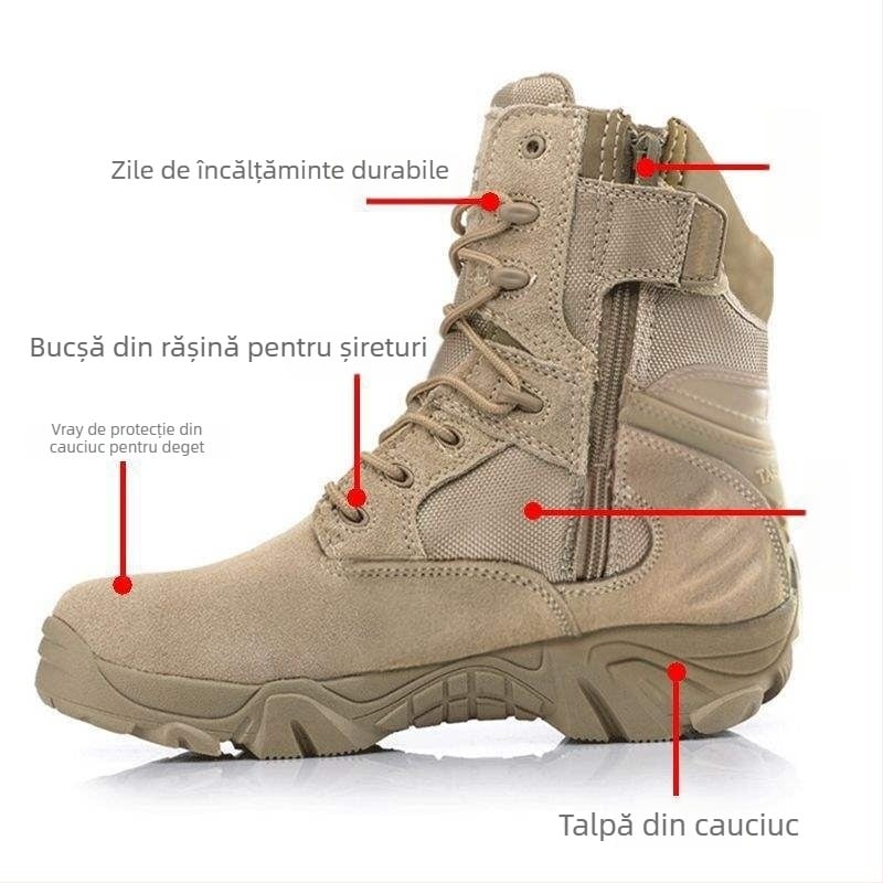 Ghete tactice înalte pentru bărbați, partea superioară din nubuk de vițel, talpă din cauciuc, căptușeală din blană de iepure, branț din piele de porc, botine Martin lucrate manual