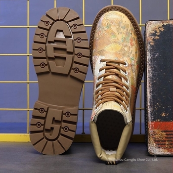 Botine bărbați Martin, partea superioară din piele de vițel, talpă din cauciuc, căptușeală din piele de porc, înălțime joasă a gleznei, vulcanizată