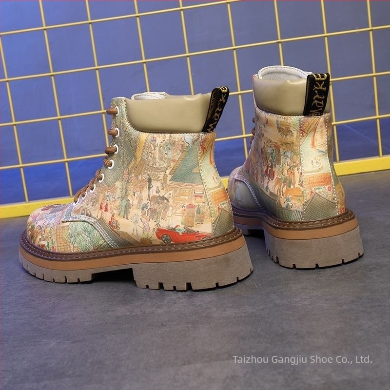 Botine bărbați Martin, partea superioară din piele de vițel, talpă din cauciuc, căptușeală din piele de porc, înălțime joasă a gleznei, vulcanizată