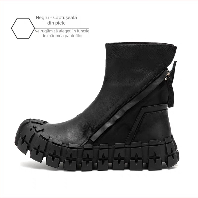 Ghete Martin pentru bărbați, din piele de vițel de primă calitate, talpă din cauciuc, fermoar lateral, toc mediu 3-5 cm