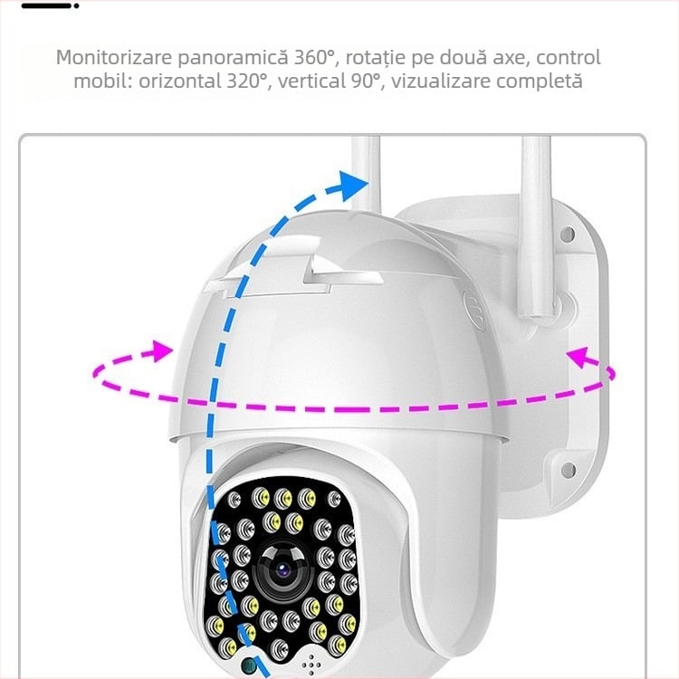 Cameră inteligentă de supraveghere cu rezoluție orizontală 2048, obiectiv 4,7 mm, iluminare minimă 0,001 lx, rază IR 50 m