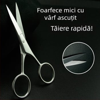 Foarfece din oțel inoxidabil pentru sprâncene, păr de nas și barbă, cu cap rotund