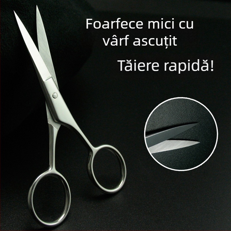 Foarfece din oțel inoxidabil pentru sprâncene, păr de nas și barbă, cu cap rotund