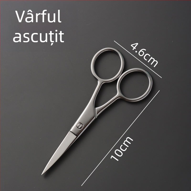 Foarfece din oțel inoxidabil pentru sprâncene, păr de nas și barbă, cu cap rotund