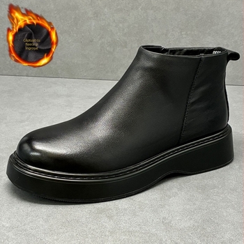 Ghete Chelsea pentru bărbați, toamnă-iarnă, talpă groasă, partea superioară din piele de vițel - primul strat, fermoar lateral, căptușeală din piele de porc - primul strat, talpă din spumă