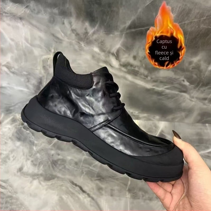 Cizme Martin pentru iarnă - șnur frontal, talpă din cauciuc, căptușeală din bumbac, vârf rotund, anti-derapare, calde