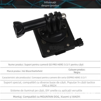 Suport pentru cască compatibil GoPro, cu eliberare rapidă, compatibil GoPro, Xiaomi și Mountain Dog, din plastic