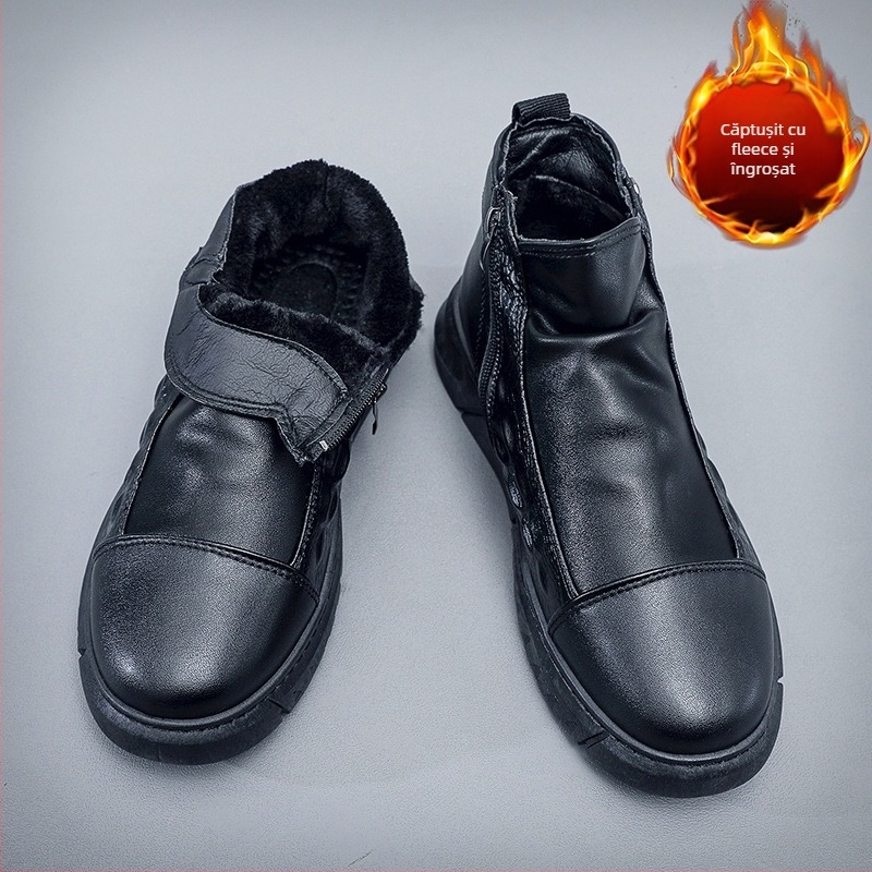 Ghete bărbați în stil britanic, înalte, cu partea superioară PU în model crocodil, talpă PVC, tehnologie injectată