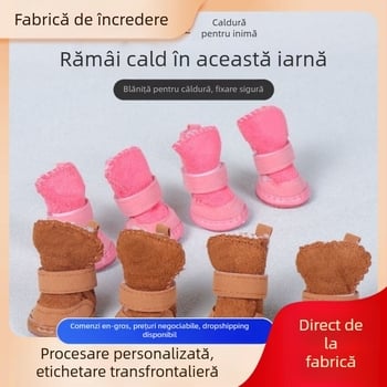 Pantofi pentru animale de companie (câini și pisici), velur, antiderapant, căptușeală din fleece