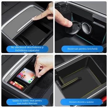 Accesoriu pentru cutia de depozitare a consolei centrale Tesla Model Y/3 (noua versiune), ABS, montaj prin lipire, cutie laterală a portbagajului