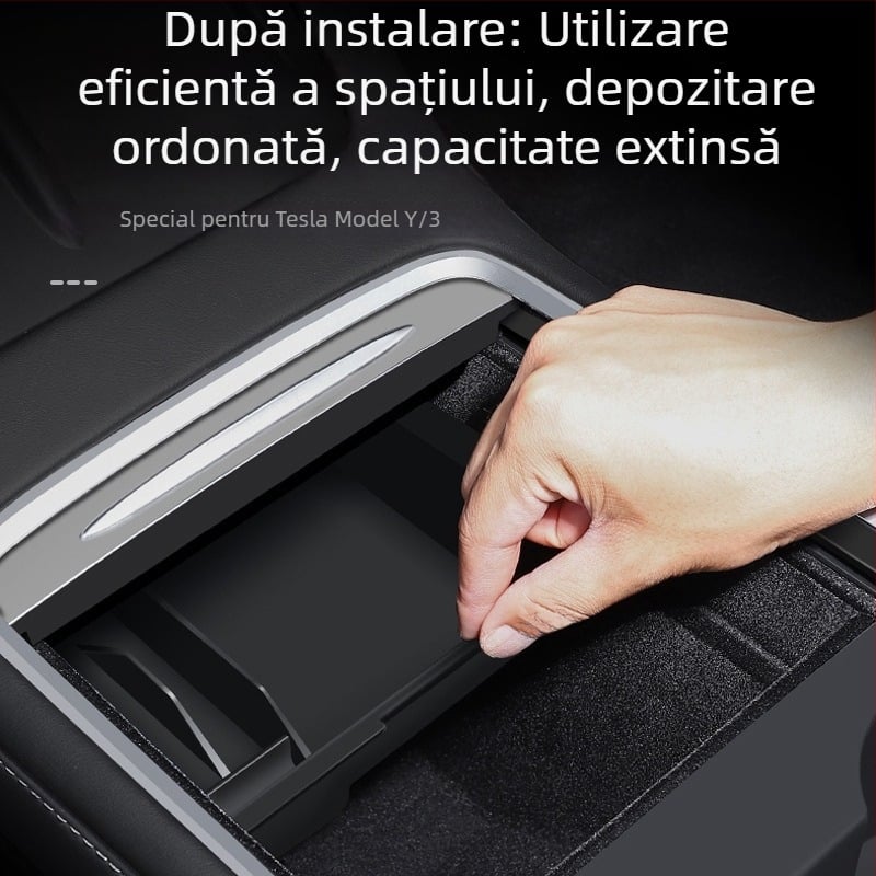 Accesoriu pentru cutia de depozitare a consolei centrale Tesla Model Y/3 (noua versiune), ABS, montaj prin lipire, cutie laterală a portbagajului