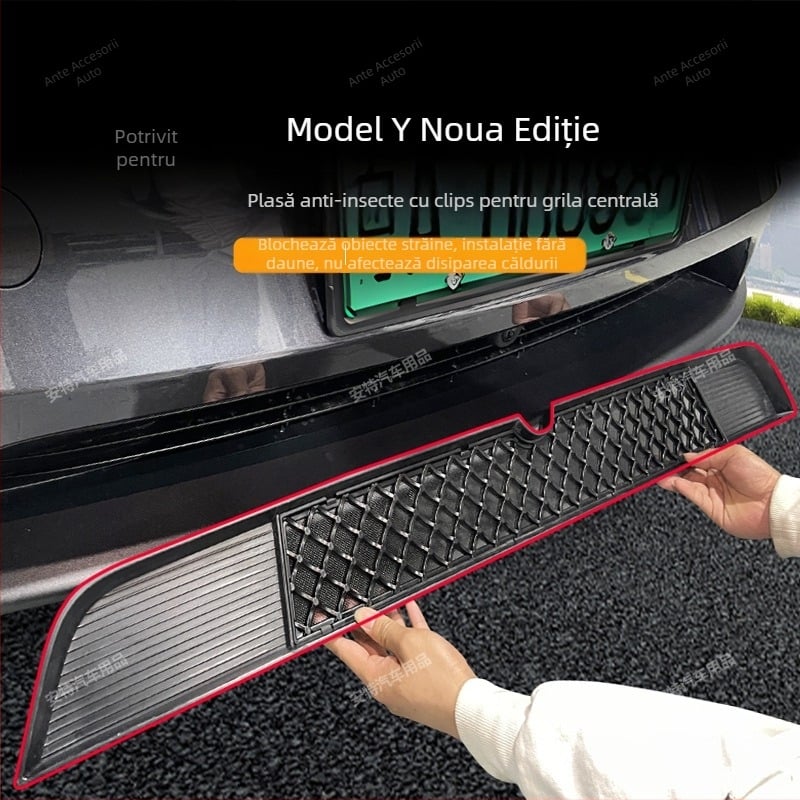 Antike ABS etichete auto interioare Tesla Model 3/Y – noua versiune, plasă antiinsecte, plasă de protecție a rezervorului de apă, plasă anti-praf