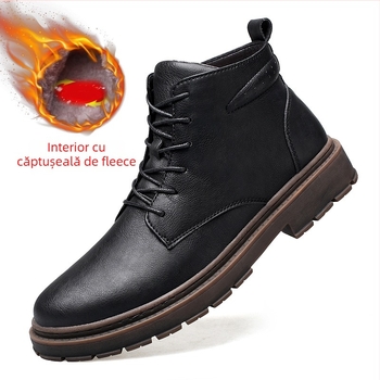 Ghete Martin din piele, PU vârf, talpă din cauciuc, căptușeală din piele, branț EVA, înălțime medie a gambelor