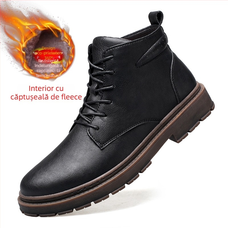 Ghete Martin din piele, PU vârf, talpă din cauciuc, căptușeală din piele, branț EVA, înălțime medie a gambelor