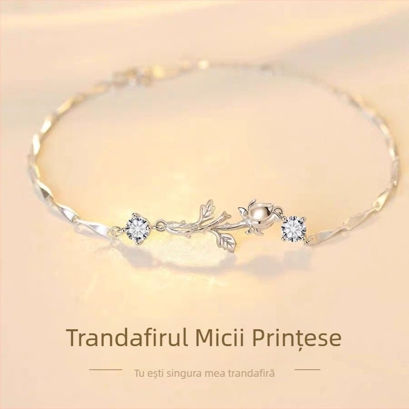 Brățară cu motivul Micul Prinț și Trandafir - pentru femei, cuplu, lux ușor, 3 g, cadou pentru aniversare sau Ziua Îndrăgostiților