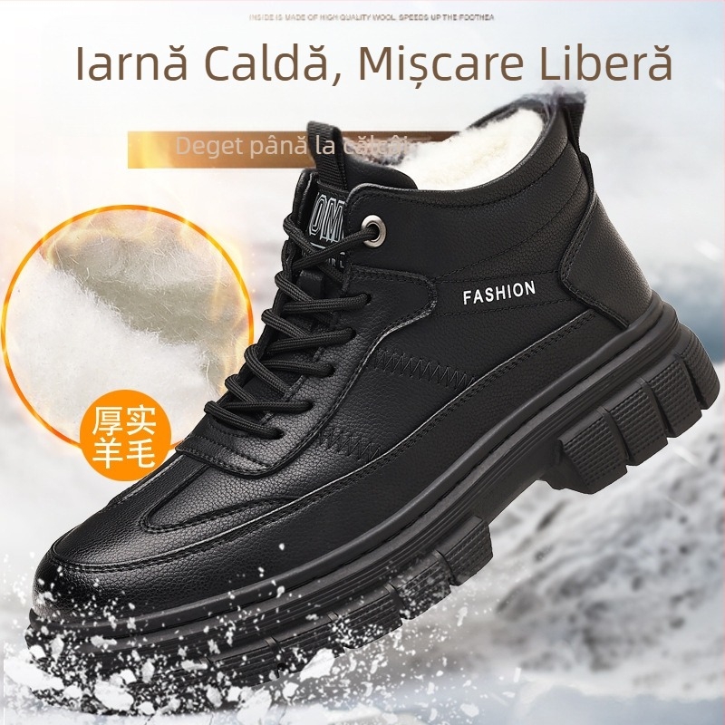 Ghete înalte de iarnă pentru bărbați, căptușite cu blană artificială, talpă din cauciuc, șireturi frontale, stil Martin