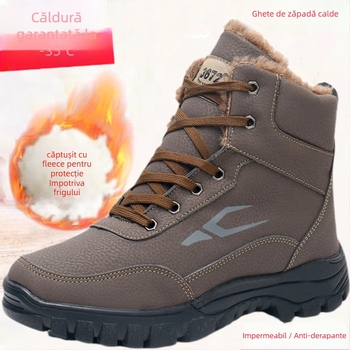 Cizme de zăpadă pentru bărbați - impermeabile, antiderapante, încălzite, partea superioară PU, talpă din cauciuc