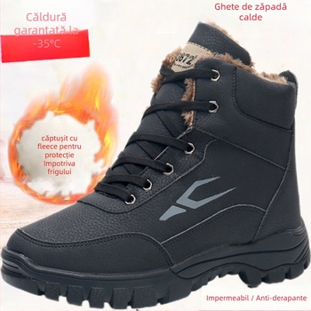 Cizme de zăpadă pentru bărbați - impermeabile, antiderapante, încălzite, partea superioară PU, talpă din cauciuc