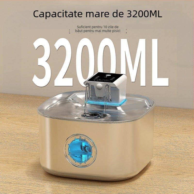 Dispenser de apă pentru animale Ft904 – oțel inoxidabil 304, capacitate 3,2 L, detașabil, fără alimentare electrică