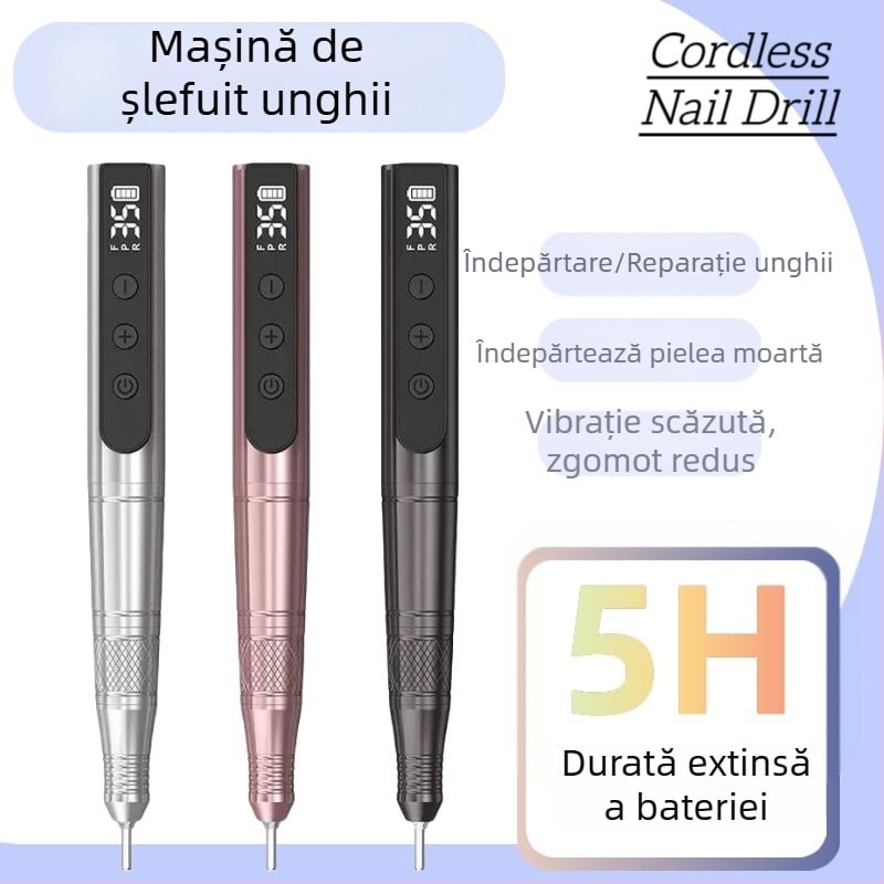 Freza de unghii de tip stilou, fără fir, cu afișaj USB, polisare portabilă pentru unghii, corp metalic