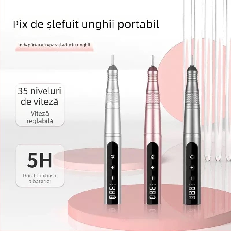 Freza de unghii de tip stilou, fără fir, cu afișaj USB, polisare portabilă pentru unghii, corp metalic