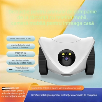 Camera de monitorizare pentru animale de companie, interior, cu hrănire de gustări, rotire orizontală 360°, limită de rotație 355°, carcasă ABS, alimentare 5V DC