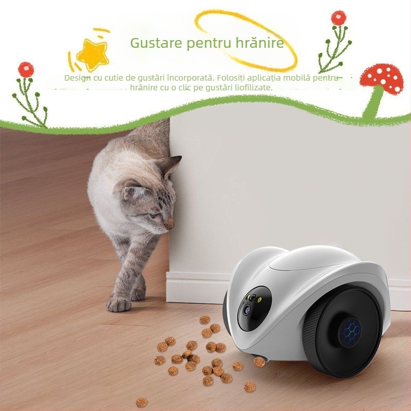 Camera de monitorizare pentru animale de companie, interior, cu hrănire de gustări, rotire orizontală 360°, limită de rotație 355°, carcasă ABS, alimentare 5V DC