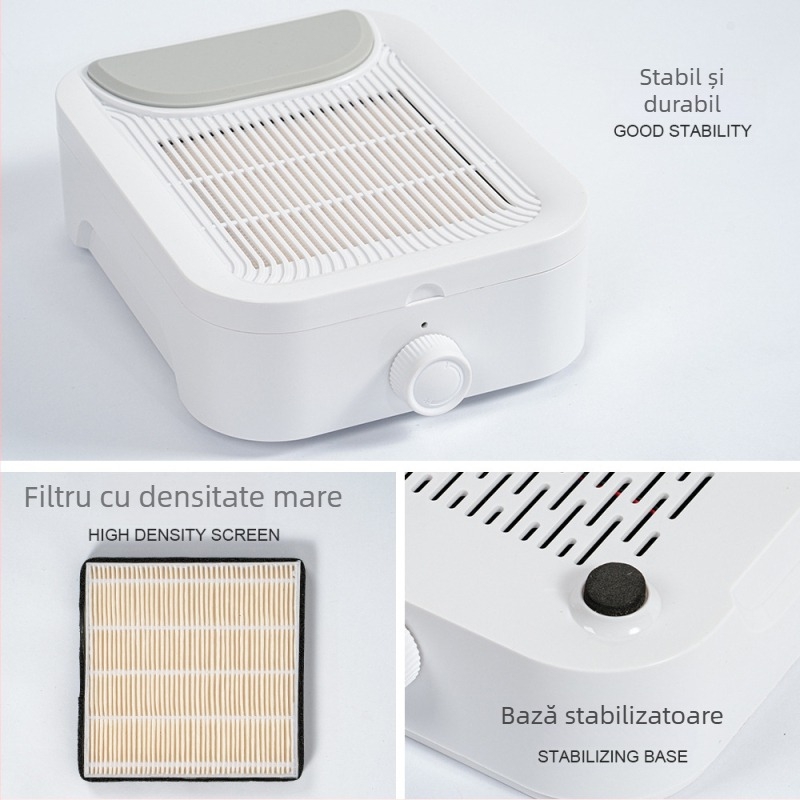 Aspirator pentru praf de unghii, putere înaltă, reîncărcabil, design portabil, construcție din plastic și oțel inoxidabil