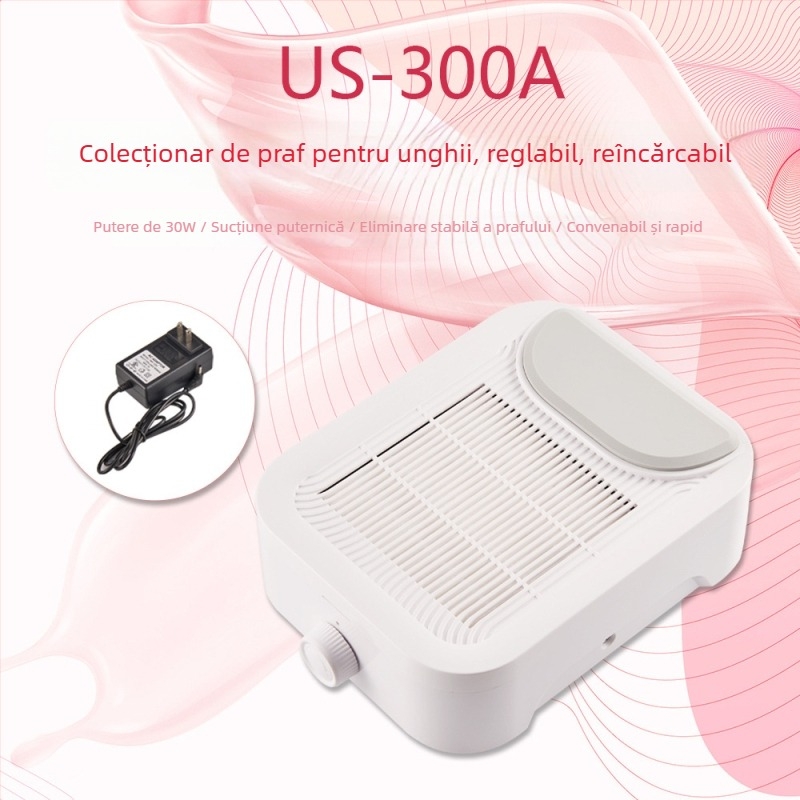 Aspirator pentru praf de unghii, putere înaltă, reîncărcabil, design portabil, construcție din plastic și oțel inoxidabil