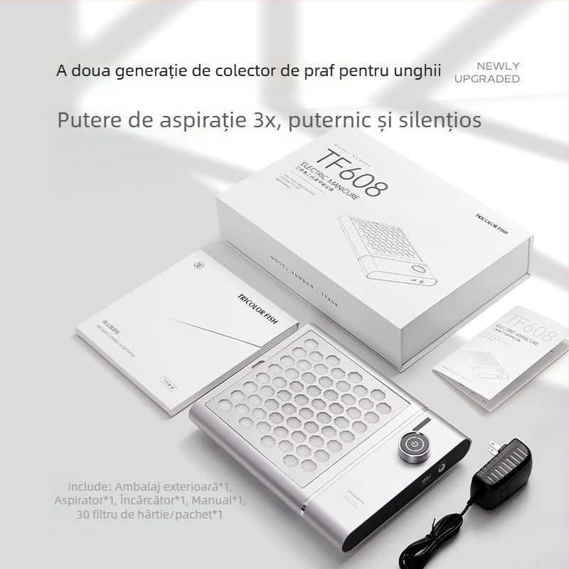 Three-Color Fish a doua generație aspirator praf pentru unghii, design plat ultra-subțire, instrument silențios pentru îndepărtare și șlefuire