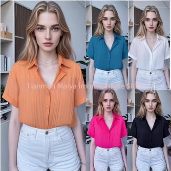 Bluza de damă cu umeri goi, mâneci raglan, guler de cămașă, material poliester solid, conținut poliester peste 95%