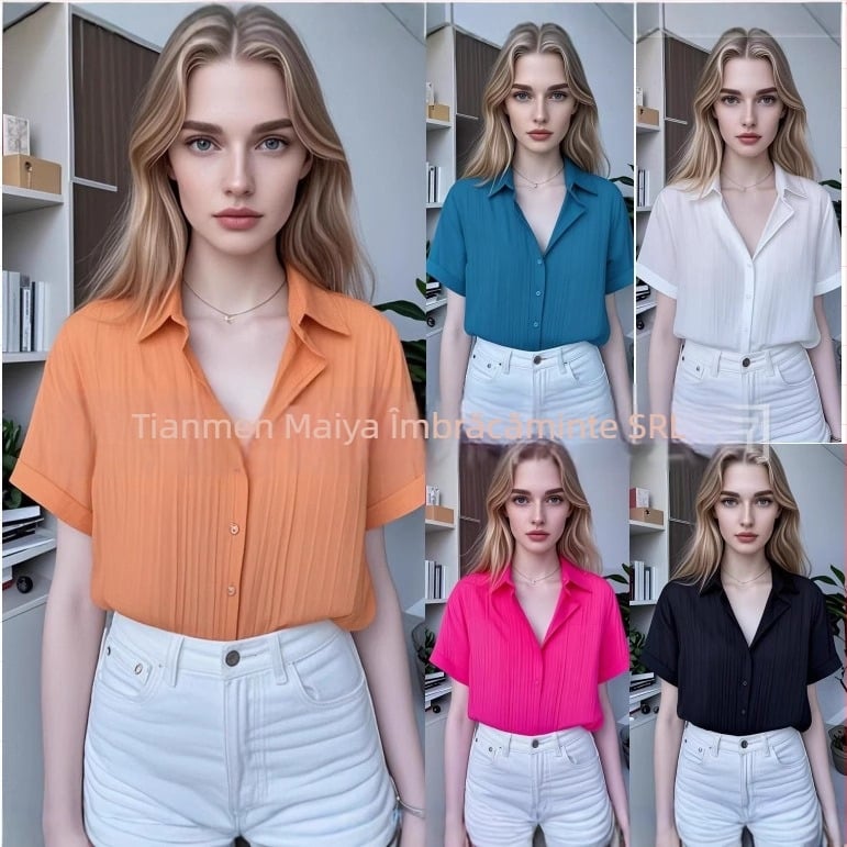 Bluza de damă cu umeri goi, mâneci raglan, guler de cămașă, material poliester solid, conținut poliester peste 95%