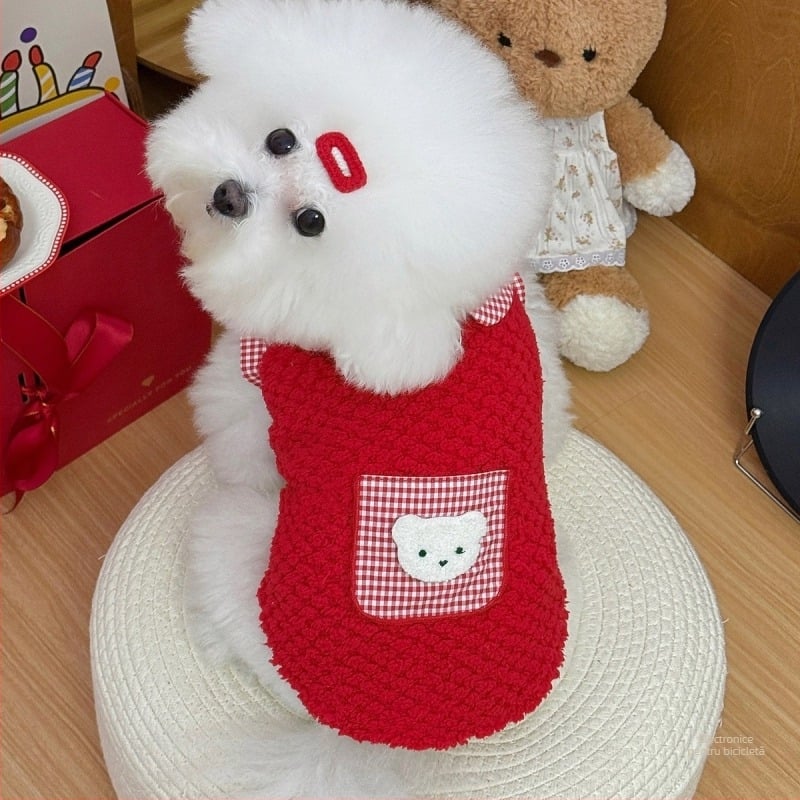 Jachetă pluș pentru animale de companie, caldă, toamnă-iarnă, pentru pisici și câini mici și mijlocii, cu buzunar – hanorac Teddy/Bichon; Material: fibre de poliester; Potrivit universal; Încălzește; Stil casual