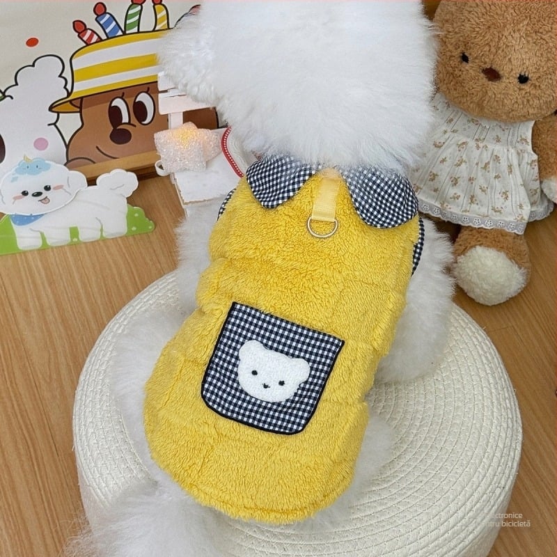 Jachetă pluș pentru animale de companie, caldă, toamnă-iarnă, pentru pisici și câini mici și mijlocii, cu buzunar – hanorac Teddy/Bichon; Material: fibre de poliester; Potrivit universal; Încălzește; Stil casual