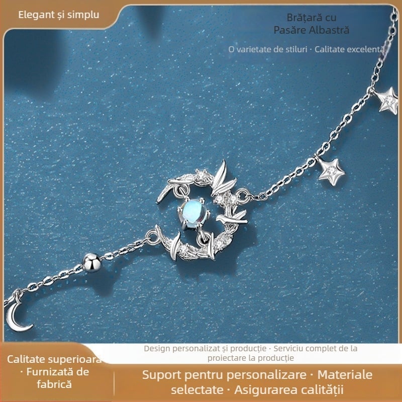 Lanț de mână cu piatră lunii pentru femei - stil luxos ușor, motiv animal/Zodiac, S0004, cadou de aniversare