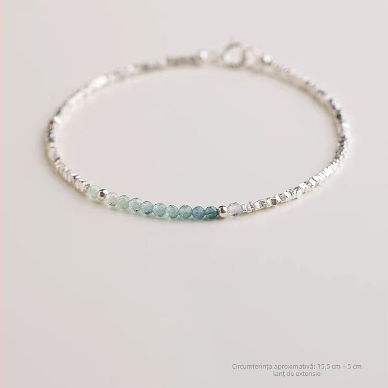 Brățară cu piatră de acvamarin, design geometric, finisaj electroplatat, modă pentru femei
