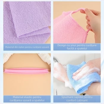 Set din nylon: trei prosoape de baie cu curățător elastic pentru spate, cutie 200 buc.