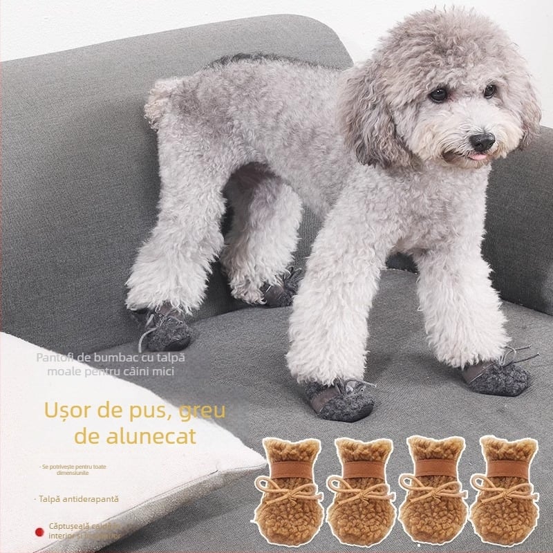 LOVOYAGER Pantofi pentru câini din lână de miel – călduroși, antiderapant, rezistenți, încălțăminte de iarnă