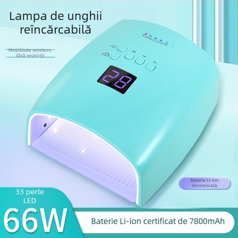 Lampă pentru unghii cu încărcare wireless, 66W, model S10, terapie cu lumină