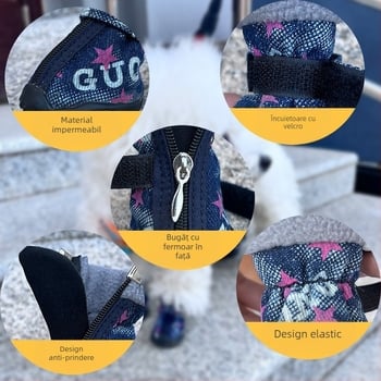 Pantofi pentru câini din denim, impermeabili, antiderapante, rezistenți la uzură, anti-zgârieturi