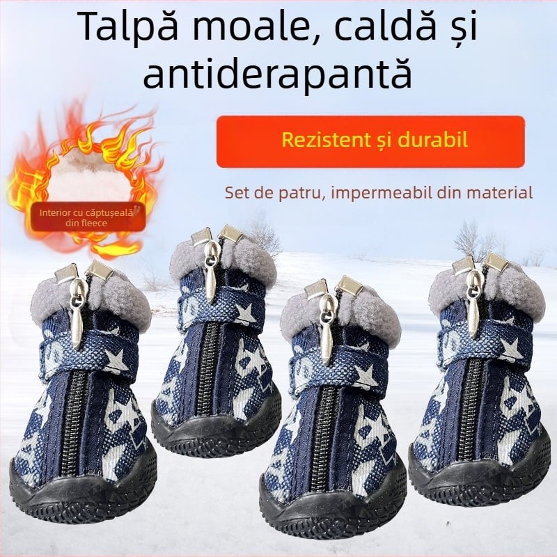 Pantofi pentru câini din denim, impermeabili, antiderapante, rezistenți la uzură, anti-zgârieturi