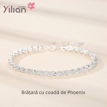 Brățară din argint 925 cu coada de Phoenix, design geometric, stil coreean, 1,9 g, placare electroplată, pentru femei