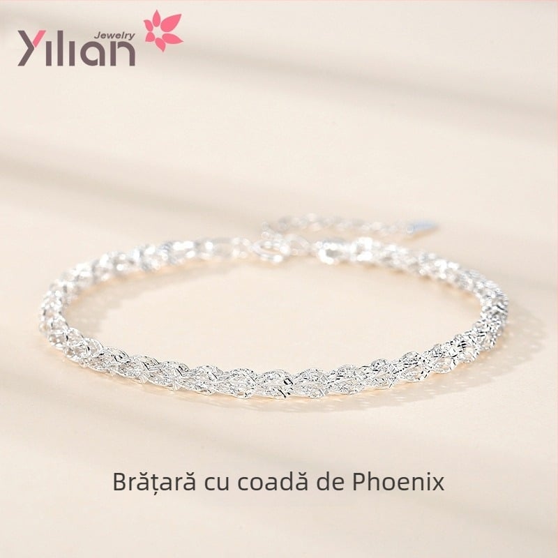 Brățară din argint 925 cu coada de Phoenix, design geometric, stil coreean, 1,9 g, placare electroplată, pentru femei
