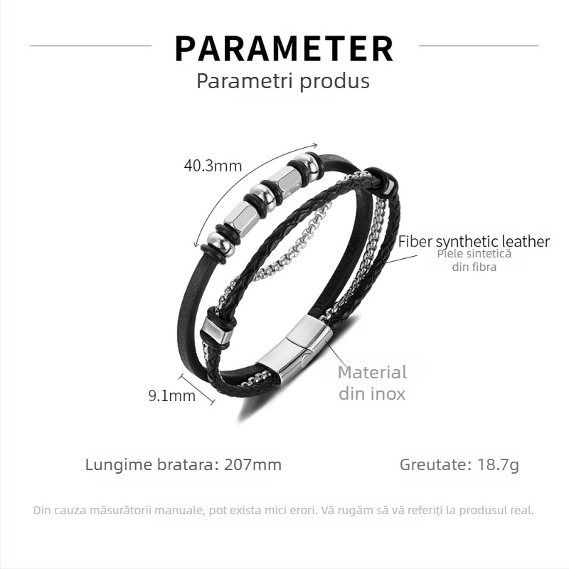 Brățară din oțel inoxidabil, împletită manual, stil punk — greutate 18,7 g