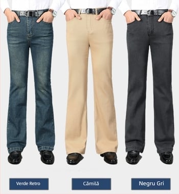 Jeans din denim cu micro-flare, croială slim cu elastitate, talie joasă, fermoar (Vara 2025)