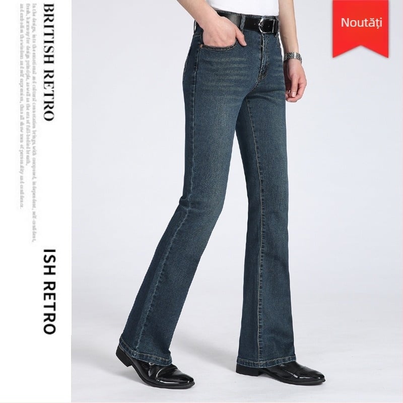 Jeans din denim cu micro-flare, croială slim cu elastitate, talie joasă, fermoar (Vara 2025)