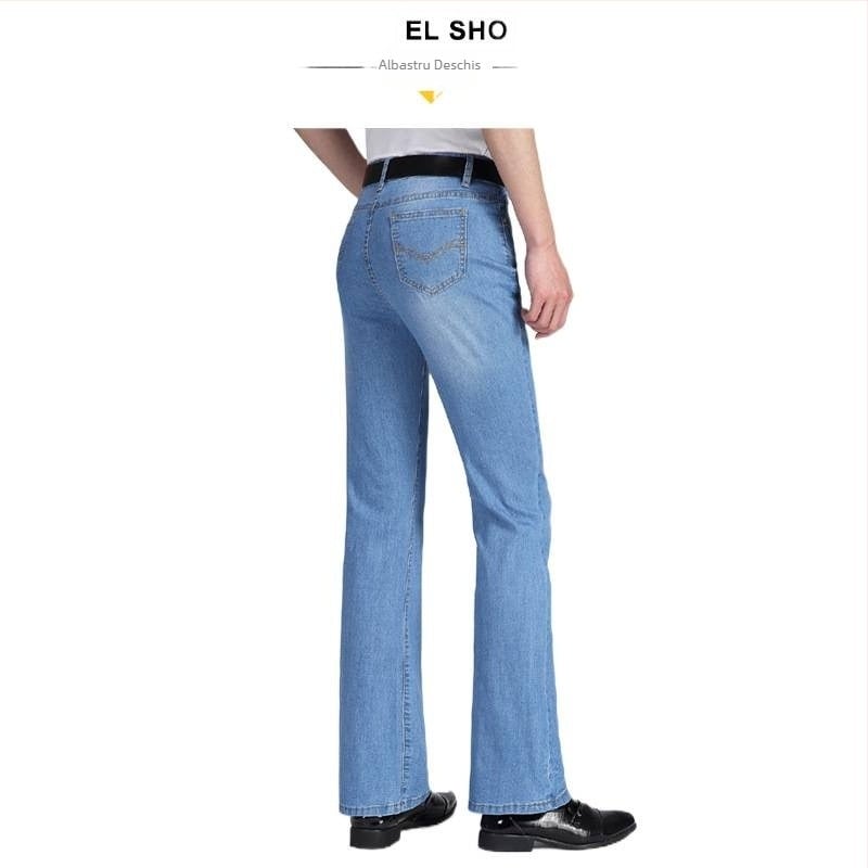 Jeans din denim cu micro-flare, croială slim cu elastitate, talie joasă, fermoar (Vara 2025)