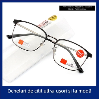 Ochelari de lectură pentru bărbați Kandi, lentile din rășină, protecție împotriva luminii albastre, ramă semi-cadru, ramă metalică pătrată (Lentile din rășină, Protecție anti-lumina albastră, Ramă semi-cadru, Ramă metalică, Formă pătrată a feței)